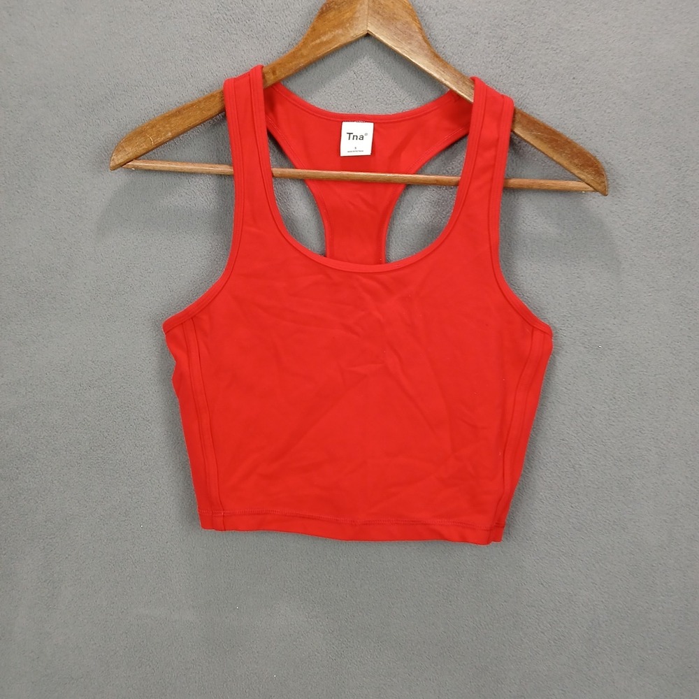 Tna Cropped Tank Top Womens Small Red Stretch Sweat Wicking Slim Fit Racerback